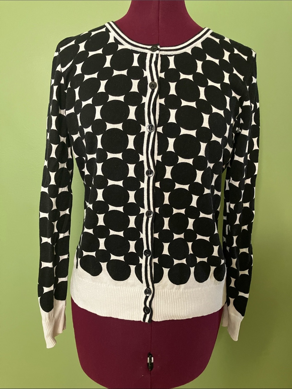 Van Heusen Black and White Polka Dot Button Cardigan